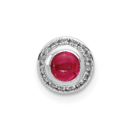 14k White Gold Diamond and .38 Ruby Cabochon Halo Chain Slide