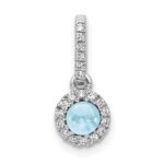 14k White Gold Diamond and 3.7mm Round Cabochon Aquamarine Halo Pendant