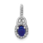 14k White Gold Diamond and Oval Cabochon Sapphire Halo Pendant