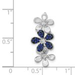 14k White Gold with Black Rhodium Diamond and Sapphire Three Flowers Chain Slide - Image 4
