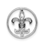 14k White Gold Diamond Fleur De Lis in Circle Chain Slide - Image 3