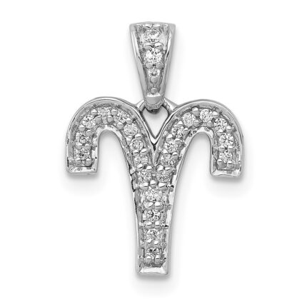14k White Gold Diamond Aries Zodiac Pendant