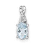 14K White Gold 7x5 Oval March/Aquamarine and Diamond Pendant