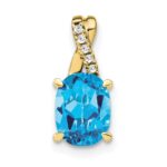 10k Oval Blue Topaz and Diamond Pendant