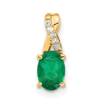 14k 7x5 Oval May/Lab Created Emerald and Diamond Pendant