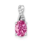 14K White Gold 7x5 Oval October/Lab Created Pink Sapphire and Diamond Pendant