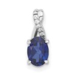 14K White Gold 7x5 Oval September/Lab Created Sapphire and Diamond Pendant