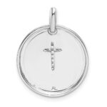 14k White Gold Diamond Cross FAITH Round Pendant - Image 3