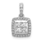 14k White Gold 1/2 carat Diamond Square Halo Cluster Pendant