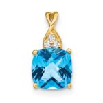 10k Checkerboard Blue Topaz and Diamond Pendant