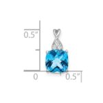 14k White Gold 7mm Cushion Checkerboard December/Blue Topaz and Diamond Pendant - Image 2