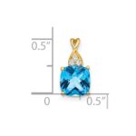 14k 7mm Cushion Checkerboard December/Blue Topaz and Diamond Pendant - Image 2