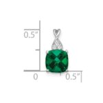 14k White Gold 7mm Cushion Checkerboard May/Lab Created Emerald and Diamond Pendant - Image 2