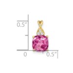 10k Checkerboard Created Pink Sapphire and Diamond Pendant - Image 2
