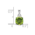 14k White Gold 7mm Cushion Checkerboard August/Peridot and Diamond Pendant - Image 2