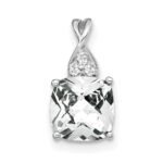 14k White Gold 7mm Cushion Checkerboard April/White Topaz and Diamond Pendant