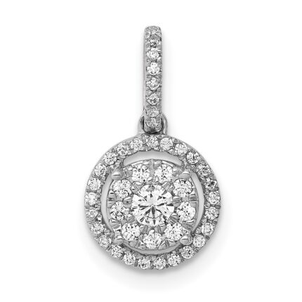 14k White Gold 1/4 carat Diamond Round Halo Cluster Pendant
