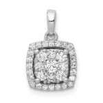 14k White Gold 1/2 carat Diamond Square Halo Cluster Pendant