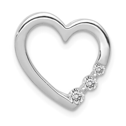 14k White Gold 1/6 carat Diamond 3-Stone Heart Chain Slide