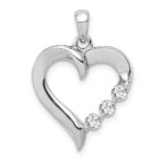 14k White Gold Three Stone 1/4 carat Diamond Heart Pendant