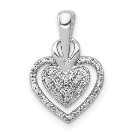 14k White Gold 1/5 carat Pave Diamond Fancy Double Heart Chain Slide