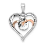 14k White and Rose Gold with Black Rhodium White and Black Diamond Hearts Pendant - Image 3