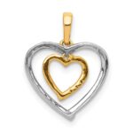 14kt Two-tone Dangling Heart in Diamond Heart Pendant - Image 3