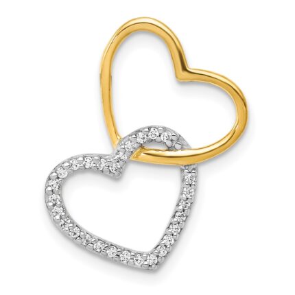 14k Two-Tone 1/10 carat Diamond Double Heart Chain Slide