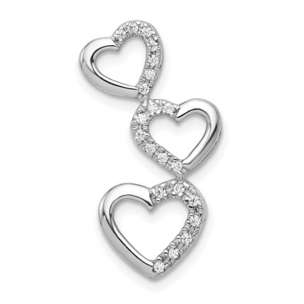 14k White Gold 1/10 carat Lab Grown Diamond VS/SI+ G+ Complete Triple Heart Chain Slide Pendant