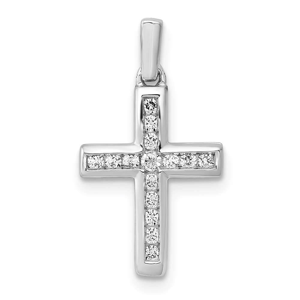 PM4965-016-WA-1.jpg 14k White Gold 1/6 carat Lab Grown Diamond VS/SI+ G+ Complete Latin Cross Pendant - Image 1