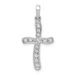 14k White Gold 1/8 carat Diamond Curved Cross Pendant