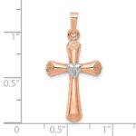 10K Two-Tone Diamond Polished Hollow Latin Heart Cross Pendant - Image 2