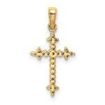 14k and White Rhodium 1/10 carat Diamond Fleur de Lis Cross Pendant - Image 3