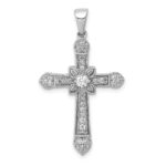 14k White Gold 1/3 carat Diamond Filigree Cross Pendant