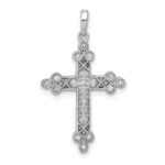 14k White Gold 1/10 carat Diamond Filigree Budded Cross Pendant