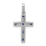 14k White Gold 1/15 carat Diamond and Sapphire Cross Pendant - Image 3