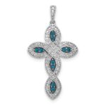 14k White Gold 1/5 carat White and Blue Diamond Cross Pendant