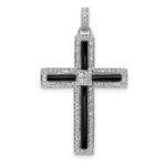 14k White Gold 1/3 carat Diamond and Onyx Cross Pendant