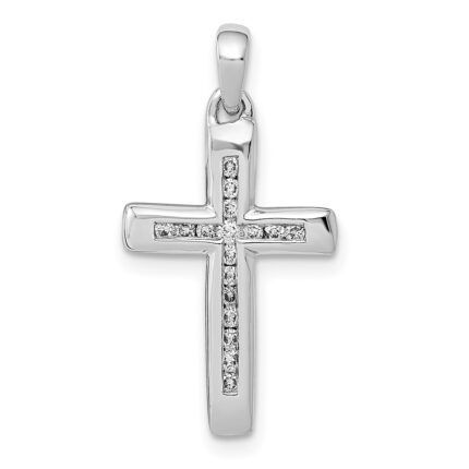14k White Gold Small 1/10 carat Diamond Cross Pendant
