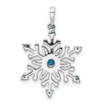 14k White Gold 1/6 carat Blue and White Diamond Snowflake Pendant - Image 3