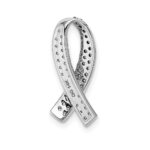 14k White Gold with Black Rhodium Diamond and Lab Created Pink Sapphire Awareness Ribbon Chain Slide - Image 3