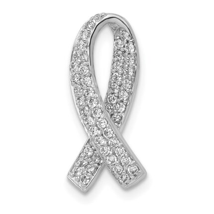 14k White Gold 1/3 carat Lab Grown Diamond VS/SI+ G+ Complete Awareness Ribbon Chain Slide Pendant