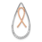 14k Two-tone 1/10 carat Diamond Awareness Ribbon Teardrop Chain Slide