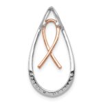 14k Two-tone 1/10 carat Diamond Awareness Ribbon Teardrop Chain Slide - Image 3