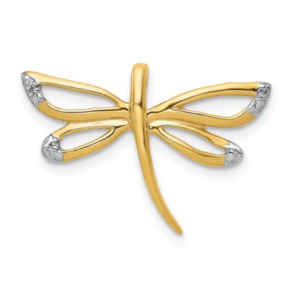 14k Diamond with Rhodium Accent Dragonfly Chain Slide