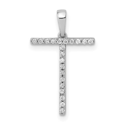 14K White Gold Diamond Letter T Initial Pendant