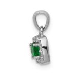14k White Gold Diamond and .20 Emerald Square Halo Pendant - Image 2