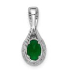 14k White Gold Diamond and Oval Emerald Halo Pendant Fits up to 2mm Regular/3mm Fancy or Reversible Omega - Image 3