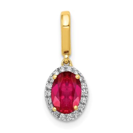 14k Diamond and .99 Oval Ruby Halo Pendant