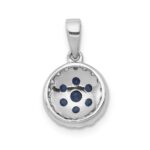 14k White Gold Diamond and Sapphire Cluster Halo Pendant - Image 3